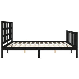 Berkfield Bed Frame With Headboard Black 200X200 Cm Solid Wood - thumbnail 7