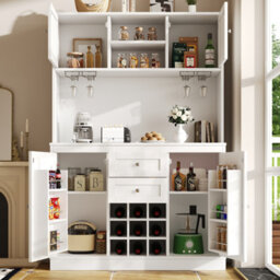Btm Tall Kitchen Cabinet With Adjustable Shelves, Wine Rack, 4 Doors And 2 Drawers, Sideboard, White Or Black - thumbnail 3