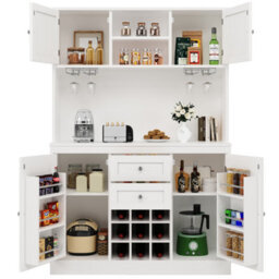 Btm Tall Kitchen Cabinet With Adjustable Shelves, Wine Rack, 4 Doors And 2 Drawers, Sideboard, White Or Black - thumbnail 8