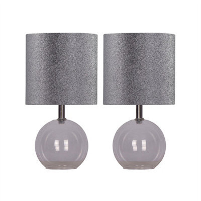 First Choice Lighting Set Of 2 Buck - Clear Glass Globe Table Lamps With Glitter Shade - image 1