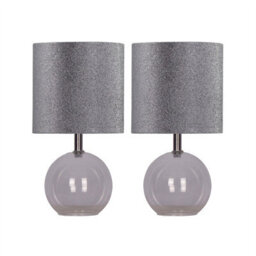 First Choice Lighting Set Of 2 Buck - Clear Glass Globe Table Lamps With Glitter Shade - thumbnail 1