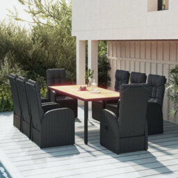 Berkfield 9 Piece Garden Dining Set Black Poly Rattan&solid Wood Acacia