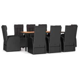 Berkfield 9 Piece Garden Dining Set Black Poly Rattan&solid Wood Acacia - thumbnail 2