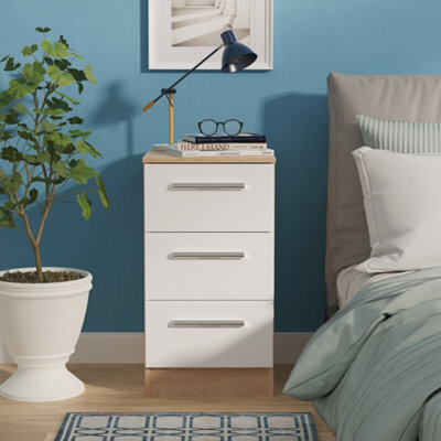 Trent 3 Drawer Bedside Cabinet In White Matt & Bardolino Oak (Ready Assembled) - image 1