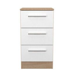 Trent 3 Drawer Bedside Cabinet In White Matt & Bardolino Oak (Ready Assembled) - thumbnail 2