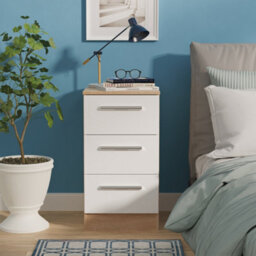 Trent 3 Drawer Bedside Cabinet In White Matt & Bardolino Oak (Ready Assembled) - thumbnail 1