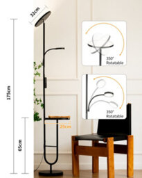 Luminexdesigns Led Table Floor Lamp, Remote Dimmable, Black Standing Lamp For Living Room & Reading - thumbnail 5