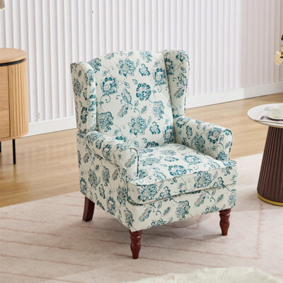 Wingback Armchair, Teal Accent Chair Soft Padded Fabric Lounge Padded Sofa Chair, Retro Vantage Leisure Chair - image 1