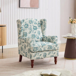 Wingback Armchair, Teal Accent Chair Soft Padded Fabric Lounge Padded Sofa Chair, Retro Vantage Leisure Chair - thumbnail 6