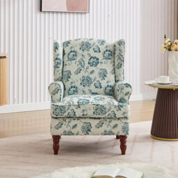 Wingback Armchair, Teal Accent Chair Soft Padded Fabric Lounge Padded Sofa Chair, Retro Vantage Leisure Chair - thumbnail 2