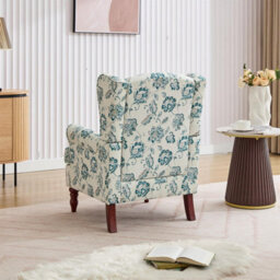 Wingback Armchair, Teal Accent Chair Soft Padded Fabric Lounge Padded Sofa Chair, Retro Vantage Leisure Chair - thumbnail 4