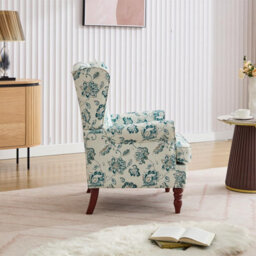 Wingback Armchair, Teal Accent Chair Soft Padded Fabric Lounge Padded Sofa Chair, Retro Vantage Leisure Chair - thumbnail 3