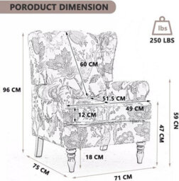 Wingback Armchair, Teal Accent Chair Soft Padded Fabric Lounge Padded Sofa Chair, Retro Vantage Leisure Chair - thumbnail 8