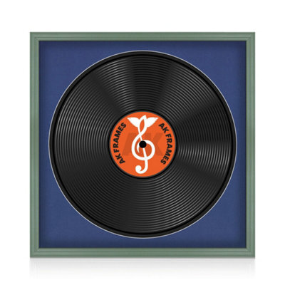 "16X16"" Green Classic Vinyl Record Frame With Blue Mount For 12 Inch Lp Disc - Ak Frames" - image 1