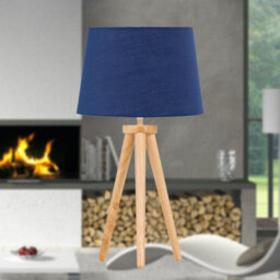 First Choice Lighting Voyage - Light Oak Table Lamp Or Bedside Light With Navy Blue Shade - thumbnail 3