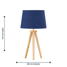 First Choice Lighting Voyage - Light Oak Table Lamp Or Bedside Light With Navy Blue Shade - thumbnail 4
