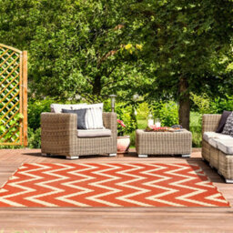 Relsy Extra Large Garden Outdoor Rug For Patio, Reversible Chevron Colours, Red & Cream Waterproof Area Rug 180 X 270Cm - thumbnail 2