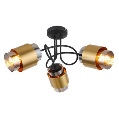 Luminosa Lighting Luminosa Milley Multi Arm Semi Flush Ceiling Lamp Matt Black Smoke Glass Shade 3X E27 - image 1