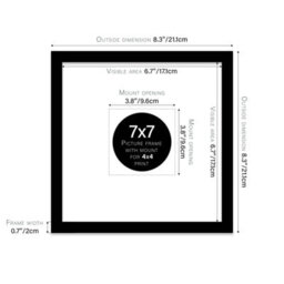 "7X7"" Black Picture Frame - 7X7"" Square Frame With 4X4"" Mount For 7X7""/4X4"" Pictures Art Deco Style Room Decor, 1 Pack" - thumbnail 2
