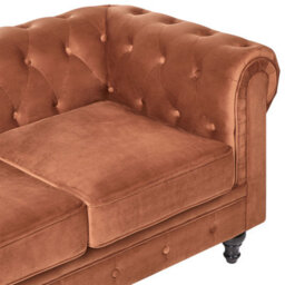 Beliani Sofa 3 Seater Chesterfield Velvet Golden Brown - thumbnail 8