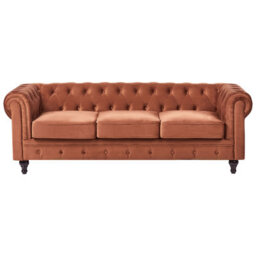 Beliani Sofa 3 Seater Chesterfield Velvet Golden Brown