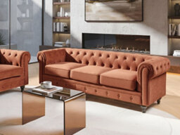 Beliani Sofa 3 Seater Chesterfield Velvet Golden Brown - thumbnail 2