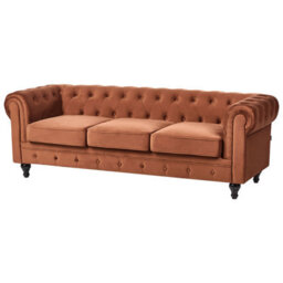 Beliani Sofa 3 Seater Chesterfield Velvet Golden Brown - thumbnail 5