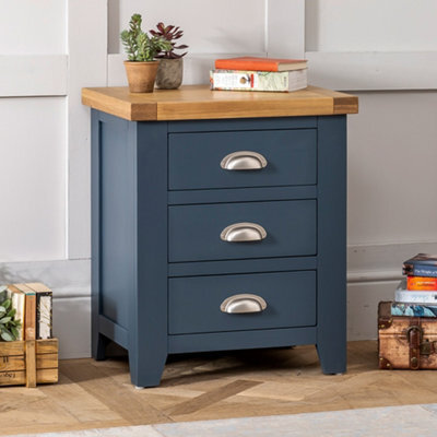The Furniture Market Westbury Blue Painted 3 Drawer Bedside Table Light Oak Top, Brushed Steel Handles, Spacious Storage, Premium Quality - image 1