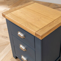 The Furniture Market Westbury Blue Painted 3 Drawer Bedside Table Light Oak Top, Brushed Steel Handles, Spacious Storage, Premium Quality - thumbnail 8