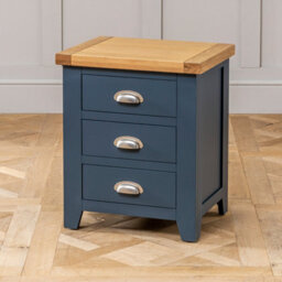 The Furniture Market Westbury Blue Painted 3 Drawer Bedside Table Light Oak Top, Brushed Steel Handles, Spacious Storage, Premium Quality - thumbnail 5