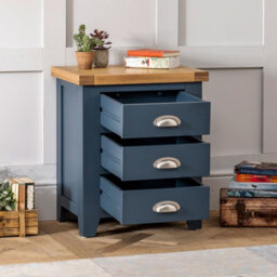 The Furniture Market Westbury Blue Painted 3 Drawer Bedside Table Light Oak Top, Brushed Steel Handles, Spacious Storage, Premium Quality - thumbnail 2