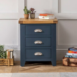 The Furniture Market Westbury Blue Painted 3 Drawer Bedside Table Light Oak Top, Brushed Steel Handles, Spacious Storage, Premium Quality - thumbnail 3