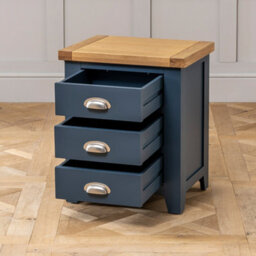The Furniture Market Westbury Blue Painted 3 Drawer Bedside Table Light Oak Top, Brushed Steel Handles, Spacious Storage, Premium Quality - thumbnail 6