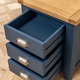 The Furniture Market Westbury Blue Painted 3 Drawer Bedside Table Light Oak Top, Brushed Steel Handles, Spacious Storage, Premium Quality - thumbnail 7