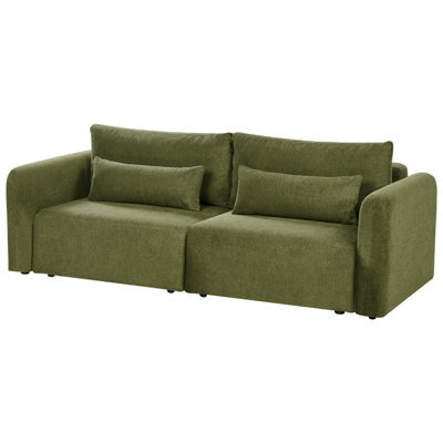 Beliani Sofa Bed 3 Seater Vaxholm Fabric Green With Storage - image 1