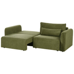 Beliani Sofa Bed 3 Seater Vaxholm Fabric Green With Storage - thumbnail 5