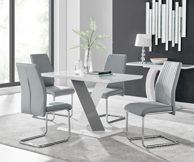 Furniturebox Monza 4 White/grey Dining Table & 4 Grey Lorenzo Chairs - image 1