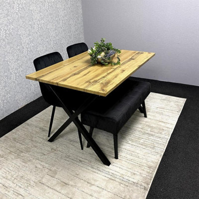 Kosy Koala Dining Table Set With 2 Velvet Chairs And Black Bench Modern Dining Furniture - image 1