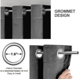 Aspire Homeware Charcoal Blackout Velvet Curtain Thermal Insulated Eyelet Window Curtain Pair (W)168Cm X (D)137Cm - thumbnail 7