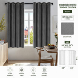 Aspire Homeware Charcoal Blackout Velvet Curtain Thermal Insulated Eyelet Window Curtain Pair (W)168Cm X (D)137Cm - thumbnail 9