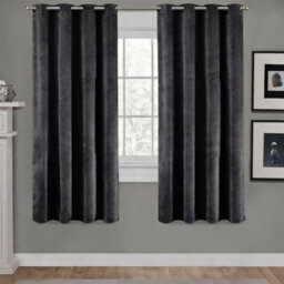 Aspire Homeware Charcoal Blackout Velvet Curtain Thermal Insulated Eyelet Window Curtain Pair (W)168Cm X (D)137Cm - thumbnail 1