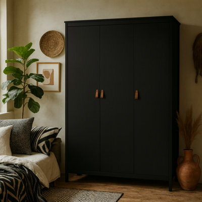 Wyld Haus Wildberry Matt Black 3-Door Wardrobe With Leather Tab Handles - image 1