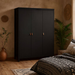 Wyld Haus Wildberry Matt Black 3-Door Wardrobe With Leather Tab Handles - thumbnail 2