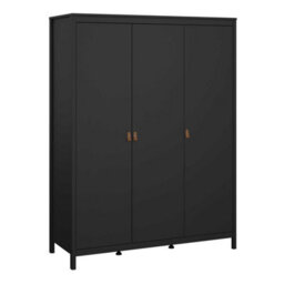 Wyld Haus Wildberry Matt Black 3-Door Wardrobe With Leather Tab Handles - thumbnail 3