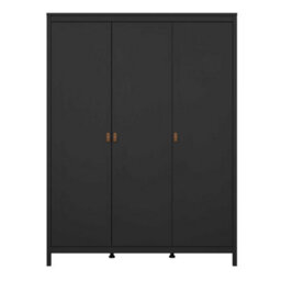 Wyld Haus Wildberry Matt Black 3-Door Wardrobe With Leather Tab Handles - thumbnail 4