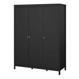Wyld Haus Wildberry Matt Black 3-Door Wardrobe With Leather Tab Handles - thumbnail 5