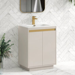 Royal Bathrooms Orion 600mm Warm Taupe 2 Door Floor Standing Vanity Unit With Ceramic Basin & Brushed Brass Strip - thumbnail 5