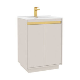 Royal Bathrooms Orion 600mm Warm Taupe 2 Door Floor Standing Vanity Unit With Ceramic Basin & Brushed Brass Strip - thumbnail 8