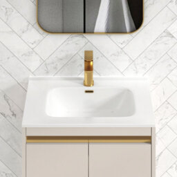 Royal Bathrooms Orion 600mm Warm Taupe 2 Door Floor Standing Vanity Unit With Ceramic Basin & Brushed Brass Strip - thumbnail 7