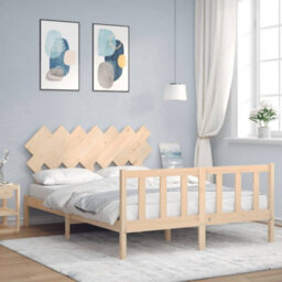 Berkfield Bed Frame With Headboard King Size Solid Wood - thumbnail 1